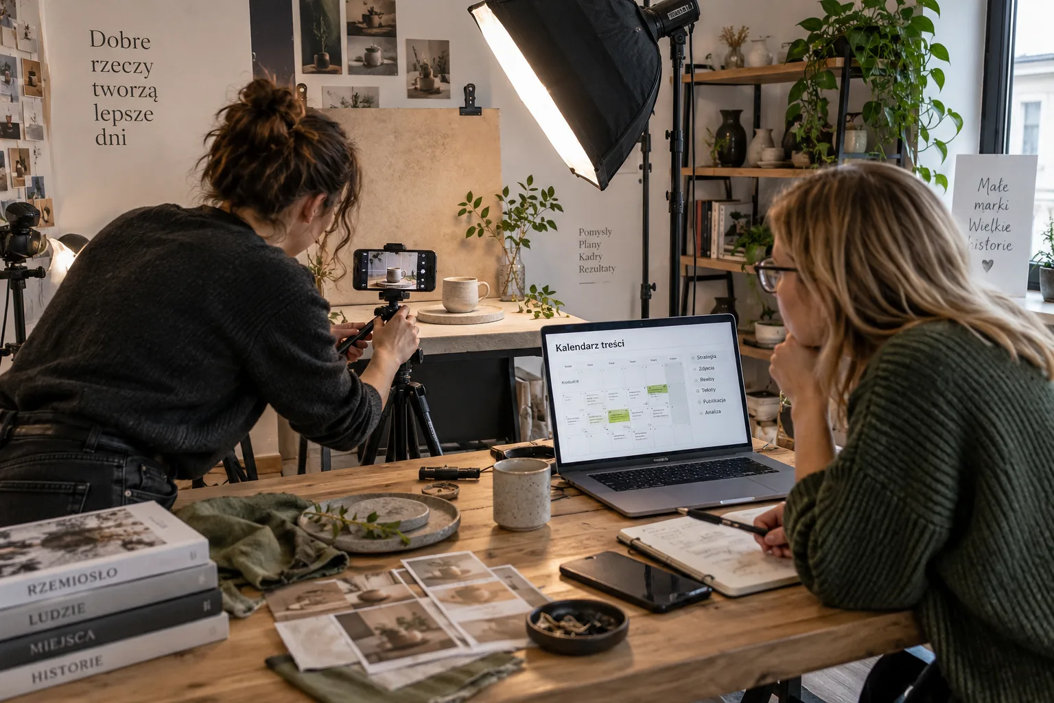 Zespół przygotowujący naturalne zdjęcia produktowe i plan treści do social mediów.